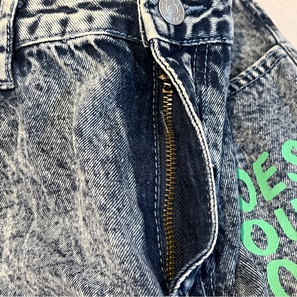 Shevadne Acid Washed Denim Jeans Graffiti Elastic Hi Rise 80's Style Womens L - Picture 14 of 14